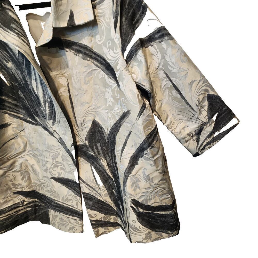 Caroline Rose Medium Jacket Gray Black Jacquard Embossed Embellished Open Front - Picture 4 of 9